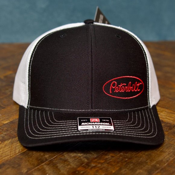 New - Peterbilt Richardson 112 Black/White Trucker Cap Hat Snapback Embroidered - Picture 2 of 5